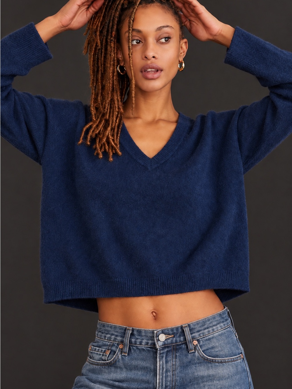 Charter Club 100% Cashmere V-Neck Long Sleeve Sweater - Navy Sz M Preppy Classic